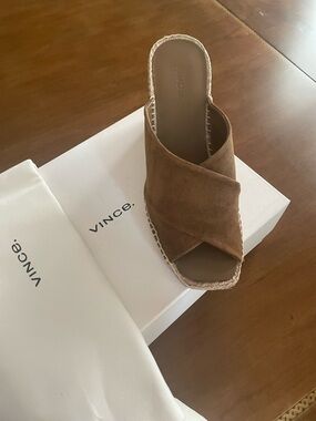 Vince Tan Suede Crisscross Espadrille Slide